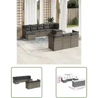 The Living Store 10 pcs. salon de jardin avec coussins Gris Poly Rattan