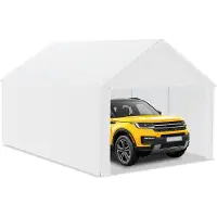 UISEBRT 4x6m Grand garage en toile Toit de garage - Abri résistant aux UV Carport Tente de garage & Tente de stockage avec toit en PE pour voiture, SUV, camion, bateau - Blanc