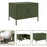 The Living Store Table basse vert olive 68x50x50,5 cm Acier laminé à froid
