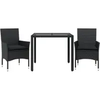 vidaXL Ensemble de jardin 3 pièces avec coussins noir Poly rotin verre