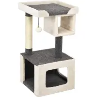 Costway Arbre à chat petit, arbre à chat en bois, arbre à chat stable, arbre à grimper blanc et gris, arbre de jeu meubles à griffer griffoirs grotte 42x42x80cm