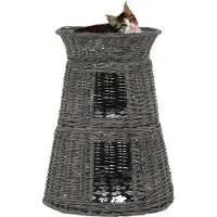 The Living Store Set de 3 paniers pour chats avec coussin Gris 47x34x60 cm osier naturel