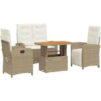 vidaXL Salon de jardin 4 pièces avec coussins Beige Poly Rattan