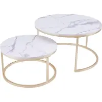 Sonstiges Huuryoudo Ensemble de tables basses rondes piètement métal blanc or aspect marbre
