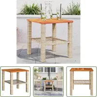 The Living Store Table de jardin beige 40x40x42 cm Poly rotin acacia