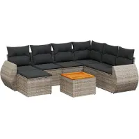 vidaXL Ensemble de jardin canapé 8 pièces avec coussins Gris Poly rotin