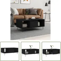 The Living Store Table basse noire 90x50x36,5 cm bois composite