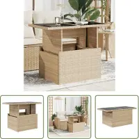 The Living Store Table de jardin avec plateau en verre Beige 100x55x73 cm Poly Rattan