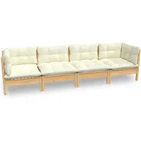 vidaXL ensemble de salon de jardin 4 pièces avec coussins Crème Pin massif