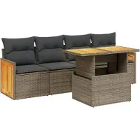 vidaXL Ensemble de salon de jardin 5 pièces avec coussins Gris Poly rotin