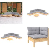 vidaXL Ensemble de salon de jardin 8 pièces avec coussins gris en pin - Ensemble de salon de jardin - Ensemble de salon de jardin - Ensemble de salon de jardin