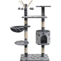 Syfax Arbre à chat et griffoir Sisal 125 cm Empreintes de pattes Gris