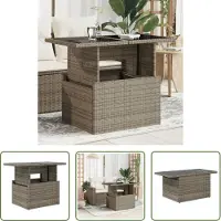 The Living Store Table de jardin avec plateau en verre Gris 100x55x73 cm Poly rotin