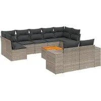 vidaXL Ensemble de salon de jardin 10 pièces avec coussins Gris Poly Rattan