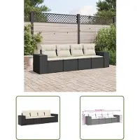 The Living Store Ensemble de salon de jardin 4 pièces avec coussins Noir Poly Rattan
