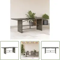 The Living Store Table de jardin avec plateau en verre Gris 190x80x75 cm Poly rotin