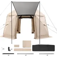 SucceBuy Pop-up Pavillon 3,6 x 3,6 m, tente de camping sphérique à 13 côtés avec toit amovible & sac de transport, aération à 360° et protection solaire, tente pour 8-10 personnes, beige