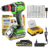 Procraft Perceuse-visseuse sans fil PA18ProDFR2-1B-C 20 V 30 Nm sans balais + 1 batterie 2,0 Ah + chargeur + jeu de 13 embouts + mallette