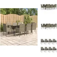 vidaXL Ensemble de jardin 9 pièces avec coussins noir et gris Poly rotin - Ensemble de meubles de jardin