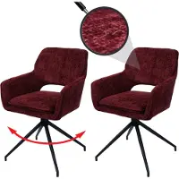 Mendler Lot de 2 chaises de salle à manger HWC-N74, chaise de cuisine, pivotante Auto-Return, tissu chenille (490g/m²) Öko-Tex bordeaux