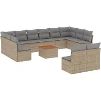 vidaXL Ensemble de 13 canapés de jardin avec coussins Beige Poly Rattan