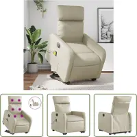 The Living Store Fauteuil de massage avec releveur électrique Crème Similicuir
