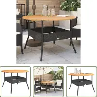 The Living Store Table de jardin avec plateau en bois noir Ø110x71 cm Poly rotin