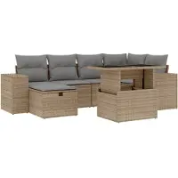 vidaXL Ensemble de salon de jardin 7 pièces avec coussins Beige Poly Rattan