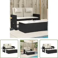 The Living Store Banc de jardin Réglable avec coussins Noir Poly Rattan