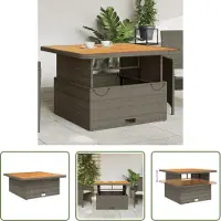 The Living Store Table de jardin Gris 110x110x71 cm Poly rotin et bois d'acacia