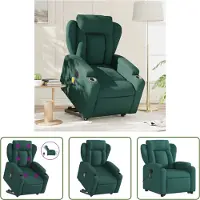 The Living Store Fauteuil de massage électrique avec releveur Vert foncé Tissu