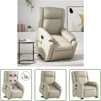 The Living Store Fauteuil de massage avec releveur électrique Crème Similicuir