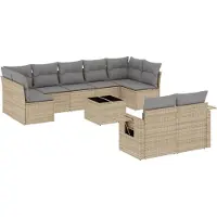 vidaXL Ensemble de salon de jardin 10 pièces avec coussins Beige Poly Rattan
