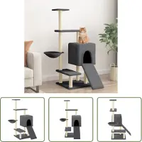 The Living Store Arbre à chat avec colonnes à griffer en sisal Gris foncé 130,5 cm