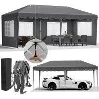 StarTech.com Pavillon de jardin 3 x 6 m - Tente pliante pop-up - One-Push pliable - HDPE étanche enduitPolyuréthane- Cadre en aluminium - Quatre parois latérales - Gris foncé