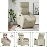 The Living Store Fauteuil de massage avec releveur Crème Similicuir