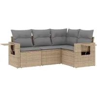 vidaXL Ensemble de salon de jardin 4 pièces avec coussins Beige Poly Rattan