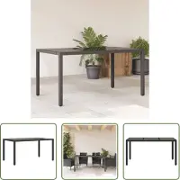 The Living Store Table de jardin avec plateau en verre noir 150x90x75 cm Poly rotin