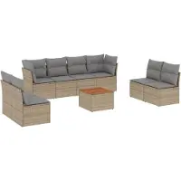vidaXL Ensemble de salon de jardin 9 pièces avec coussins beige Poly rotin
