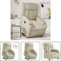The Living Store Fauteuil relax avec releveur électrique Crème Similicuir