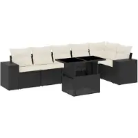 vidaXL Ensemble de salon de jardin 7 pièces avec coussins noir poly rotin