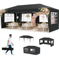 UISEBRT Pavillon pliant 3x6 m Pavillon de jardin pliable Imperméable Protection UV Tente de réception avec sac Anthracite, 6 parois latérales (4 fenêtres, 2 fermetures éclair)