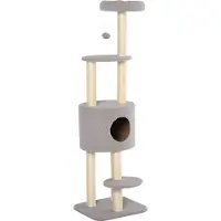 PawHut Arbre à chats avec griffoir arbre à grimper pour chat avec niche et plate-formes peluche haute densité hauteur 148 cm gris