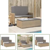 The Living Store Banc de jardin avec coussin et tabouret Beige Poly Rattan