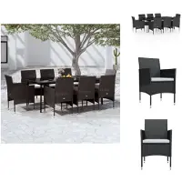 vidaXL Ensemble de jardin 9 pièces avec coussins Noir - Ensemble de meubles de jardin