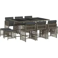 vidaXL Ensemble de jardin 11 pièces avec coussins Gris Poly rotin