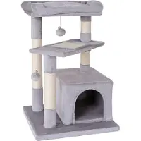 Lionto Arbre à chat 75 cm avec grotte, lit de repos & surface en sisal, compact & stable, idéal pour le jeu, le repos & le soin des griffes, gris clair
