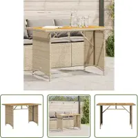 The Living Store Table de jardin avec plateau en bois Beige 110x68x70 cm Poly Rattan