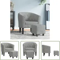 The Living Store Fauteuil club avec pouf gris clair velours