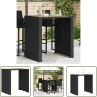 The Living Store Table de jardin avec plateau en bois noir 105x80x110 cm Poly rotin
